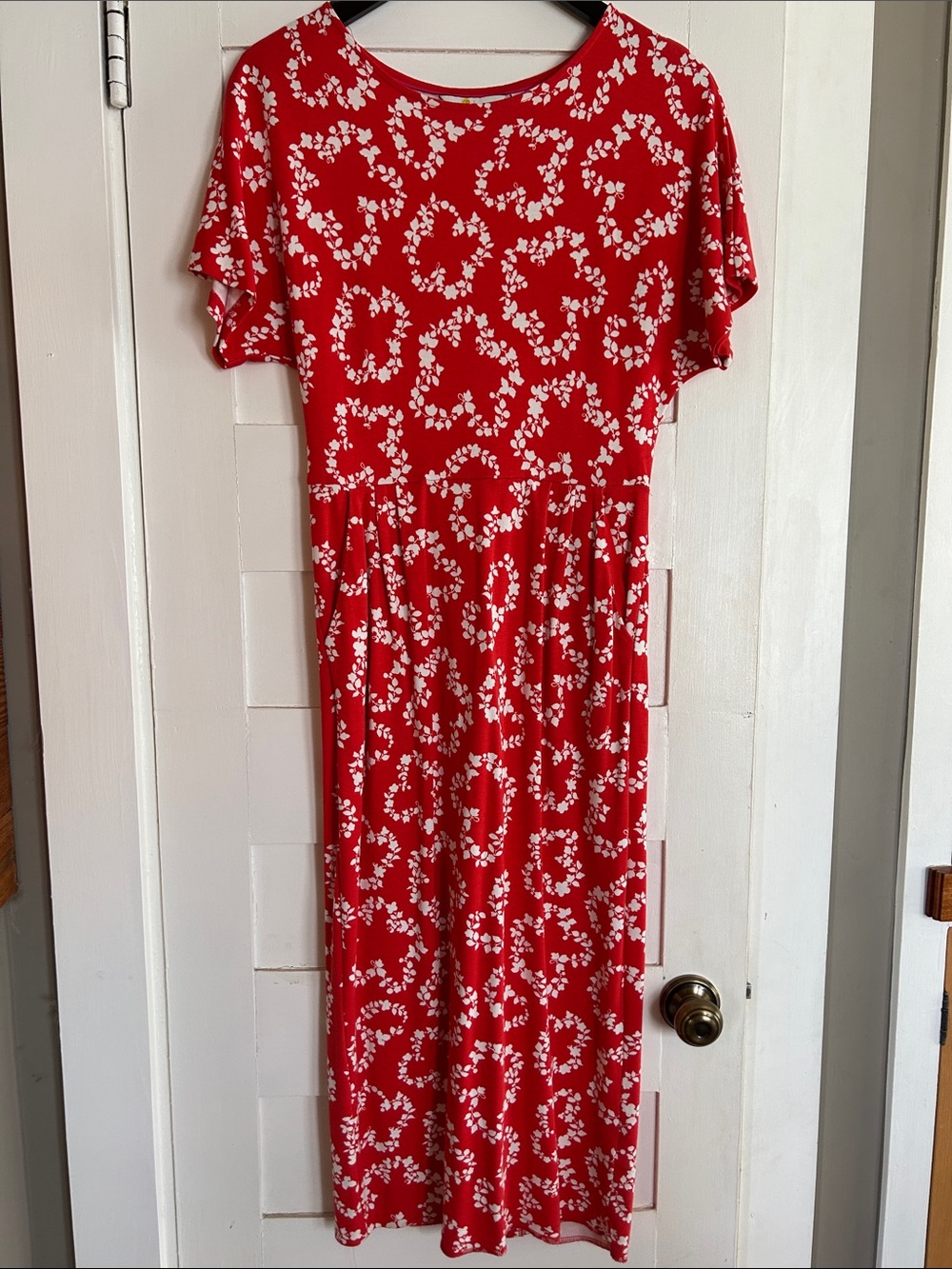 Boden Red Maxi Dress with White Floral Print